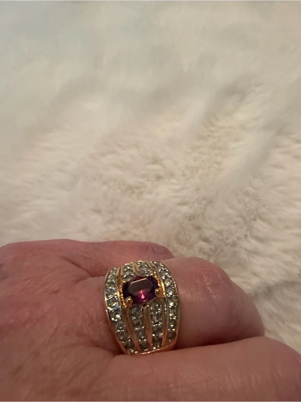 Joan Rivers Gold-Tone Ring with Purple Center and Clear Accents